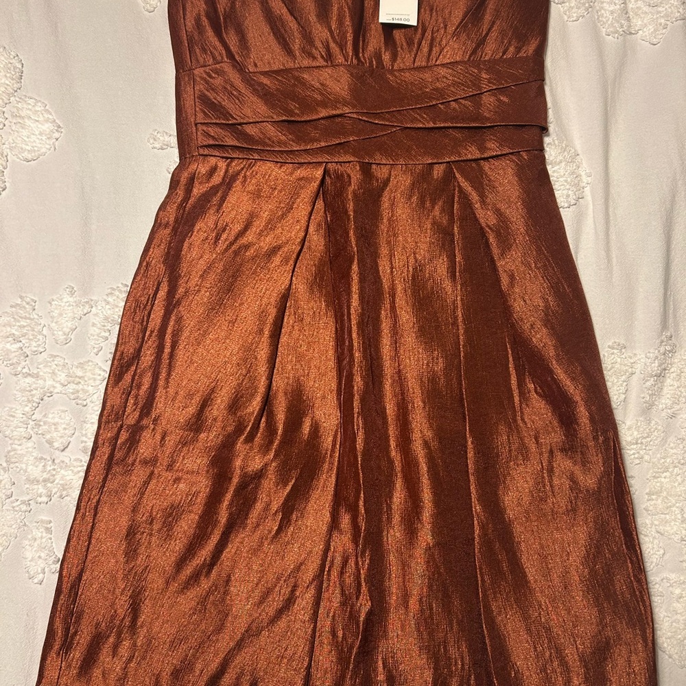 Max & Cleo Strapless Shimmery Copper Brown Cocktail Dress